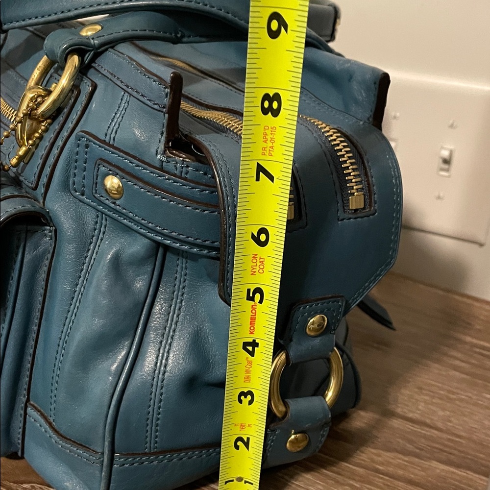 Coach Hampton Lindsay Satchel F12475 Teal Medium Size Structured Pockets Galore - Picture 12 of 16